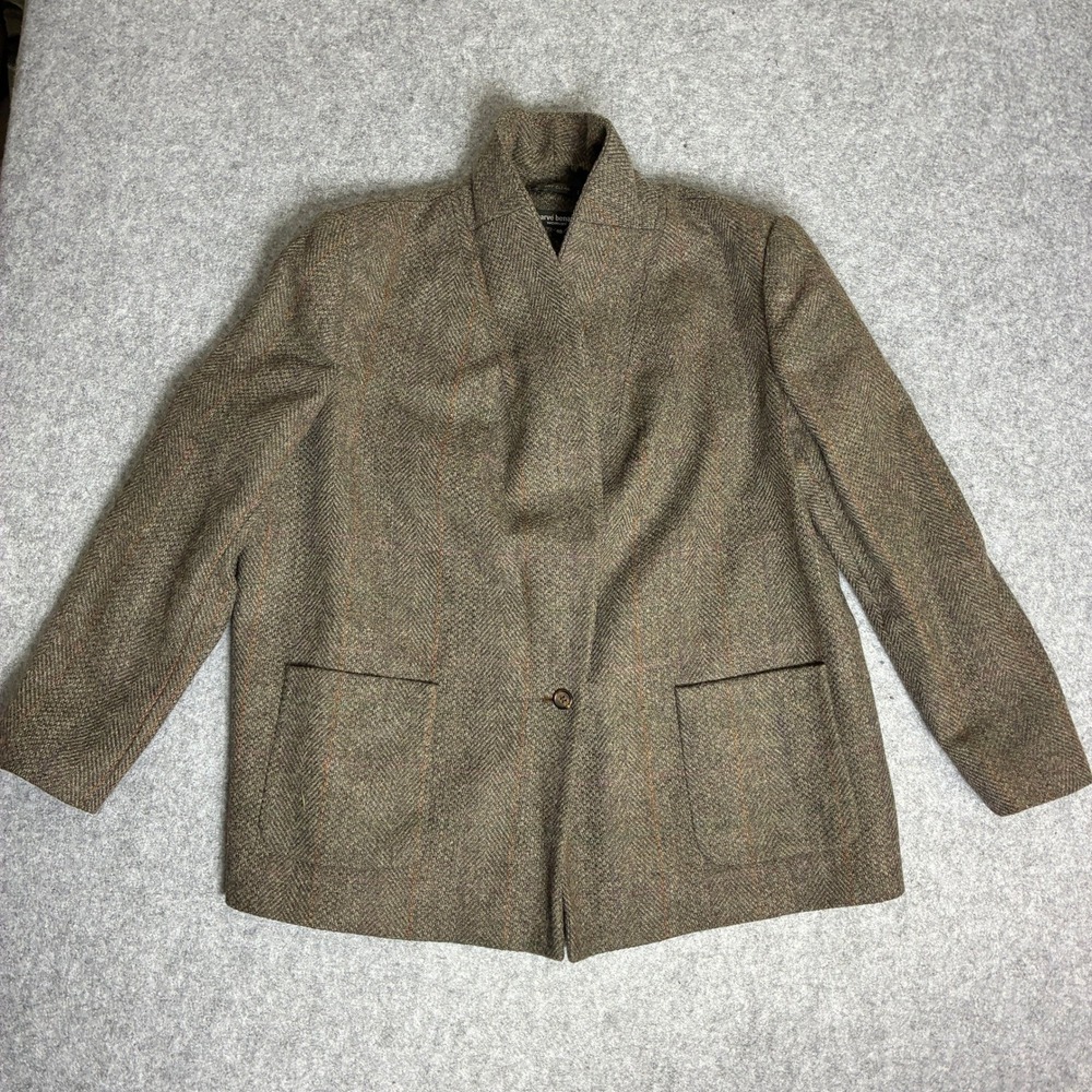 Vintage Herve Benard Womens Size 40 Brown 100% Wool Tweed Blazer Jacket Classic
